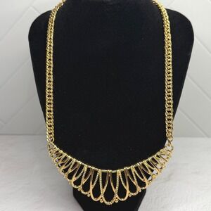Avon Gilded Mesh Gold Tone Openwork Bib Collar Statement Necklace 1991 Vintage